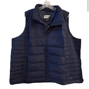 Lands' End Women's 2X Deep Sea Navy Blue Down Puffer Vest Quilted Lightweight